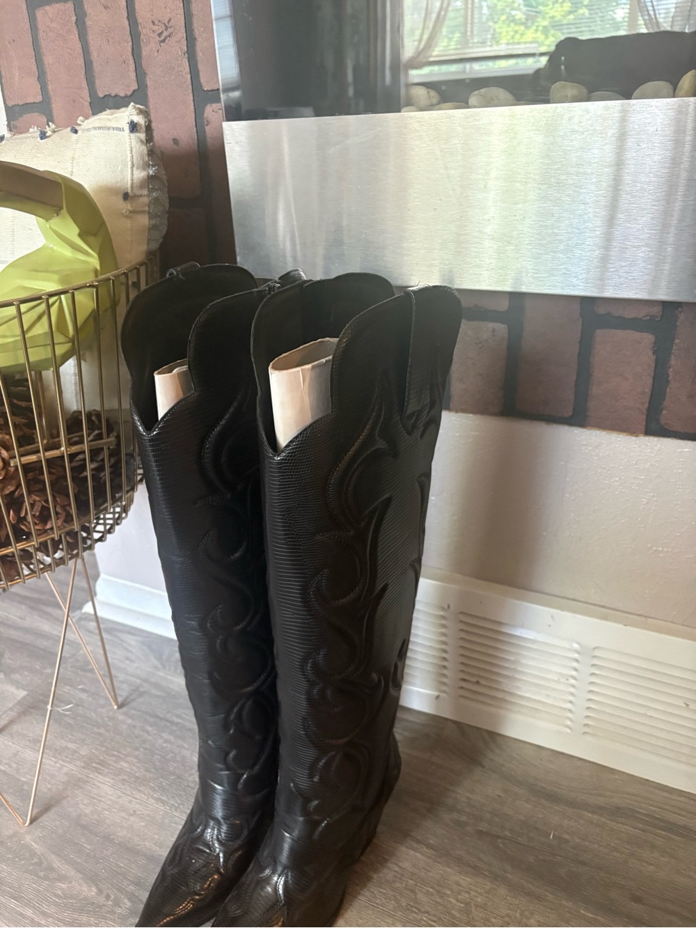 Black Decorative Cowboy Boot Sculptural Pair - Home Accent